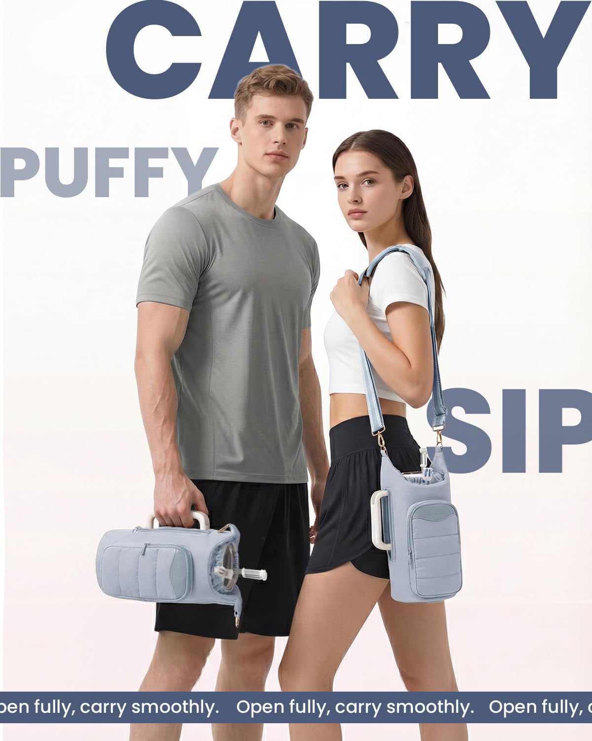 sportsnew Water Bottle Holder, Crossbody Insulated Cup Sleeve for 30oz/40oz Tumbler with Handle, Puffy Carrier Bag with Phone & RFID-Blocking Card Pocket & Drawstring Closure for Quick Access