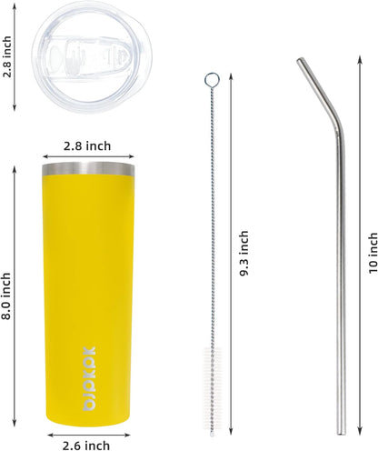 BJPKPK Skinny Tumbler with Lid 20 oz Stainless Steel Vacuum Insulated Double Wall Travel Coffee Water Tumblers Cup,White