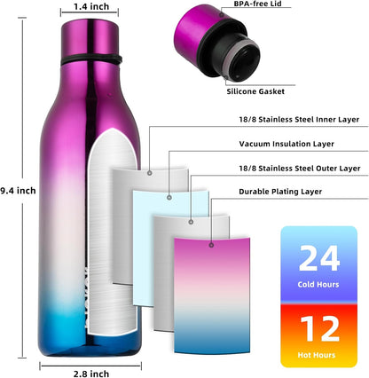 BJPKPK Insulated Water Bottles, 18 oz Stainless Steel Metal Water Bottle with Strap, BPA Free Leak Proof Jugs, Mugs, Flasks, Reusable Thermal Flasks for Sports & Travel, Black - Colors A
