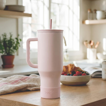 Floral Tumbler with Handle 40oz, Stainless Steel Insulated Tumblers Coffee Travel Mug Cup with Straw, Flower Coffee Cup Gifts for Women Girls, Gift for Her on Christmas Birthday Mothers Day