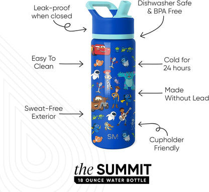 Simple Modern Disney Minnie Mouse Kids Water Bottle with Straw Lid | 14oz Insulated Stainless Steel Kids Tumbler & Spill Proof Toddler Cup for School, Girls, Boys | Summit | Minnie Mouse Fun - Colors B