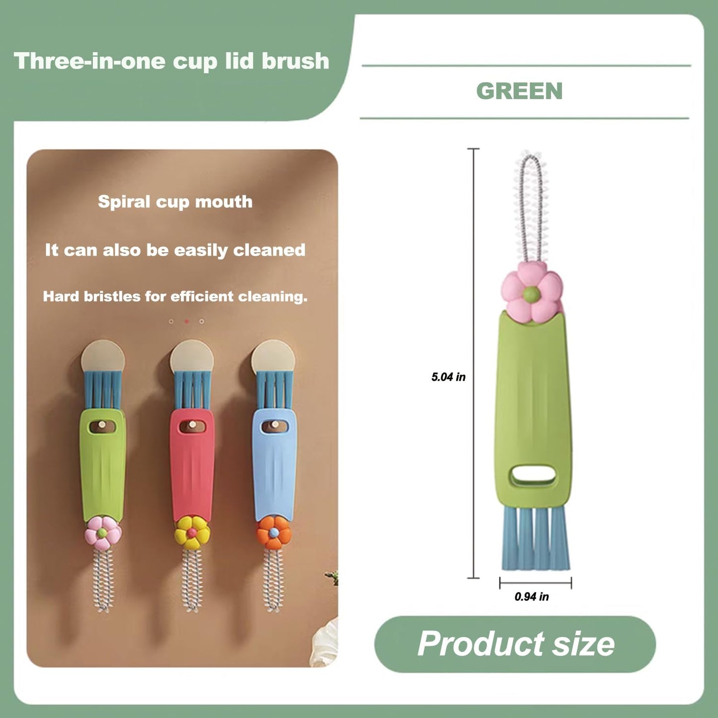 3 in 1 Cup Lid Gap Cleaning Brush Set, Bottle Cleaning Brush Multifunctional Bottle Cleaner Brush Home Kitchen Cleaning Tools, 3PCS
