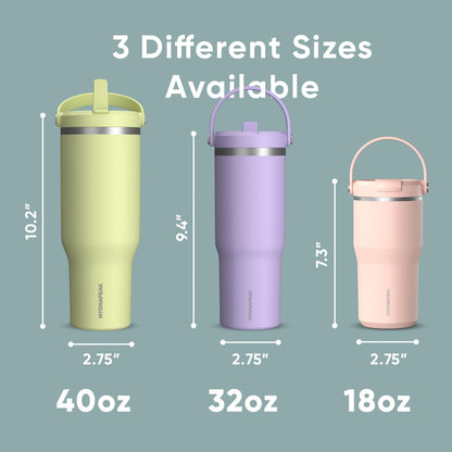 Hydrapeak Nomad 32oz Insulated Stainless Steel Travel Tumbler with Handle & Straw Lid, Leakproof, Cupholder Friendly, Keeps Drinks Cold 24 Hours, Reusable Bottle for Daily Hydration (Pale Sage)