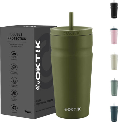 COKTIK 24oz Insulated Tumbler with Lid and Straw Iced Coffee Cup Reusable Stainless Steel Travel Mug Water Bottle Cupholder Friendly for Women Men Her Him (Blush)