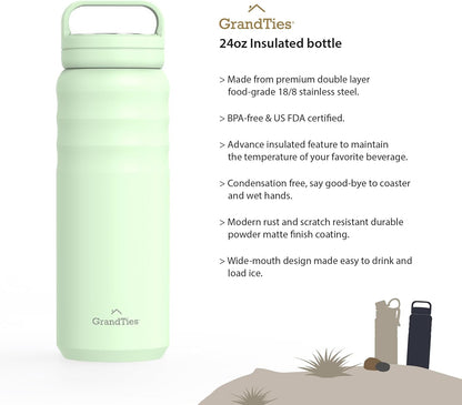 GRANDTIES 2 Lids Sports Stainless Steel Water Bottles – Wide Mouth Vacuum Insulated Reusable Leak Proof BPA-Free Travel Metal Canteen, Thermal Bottles for Men Women Gym (Ivory White 32 oz)