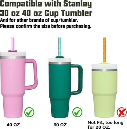 Replacement Straw Compatible with Stanley 40 oz 30 oz Cup Tumbler, 6 Pack Reusable Straw with Cleaning Brush, Plastic, Clear