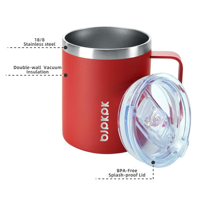BJPKPK 2 pcs Insulated Coffee Mug, 14oz Insulated Tumbler with Lid, Stainless Steel Coffee Cups with Splash Proof Lid-White