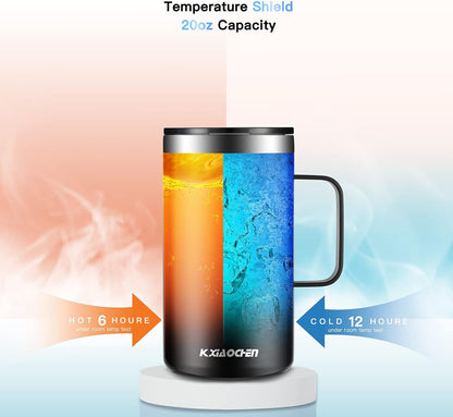 KXIAOCHEN 20oz Insulated Coffee Mug with Lid, Stainless Steel Coffee Cup, Double Wall Vacuum Coffee Tumbler with Handle, Premium Thermal Travel Coffee Mug (Navy Blue)