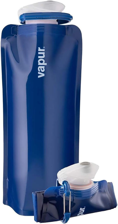 Vapur Collapsible Water Bottle with Carabiner - 34oz (1L), Night Blue - Flexible and Lightweight Water Bottle for Travel, Concert, Hiking, and Outdoor Adventures - BPA-Free, Dishwasher-Safe, Freezable