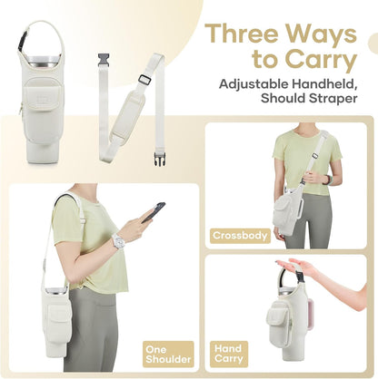 Bufilea Carrier Bag with Phone Holder Pockets for Stanley 40/30oz Tumbler with Handle, Insulated Neoprene Crossbody Bag Cup Holder w/Shoulder & Handheld Straps Fits Stanley Cup Accessories