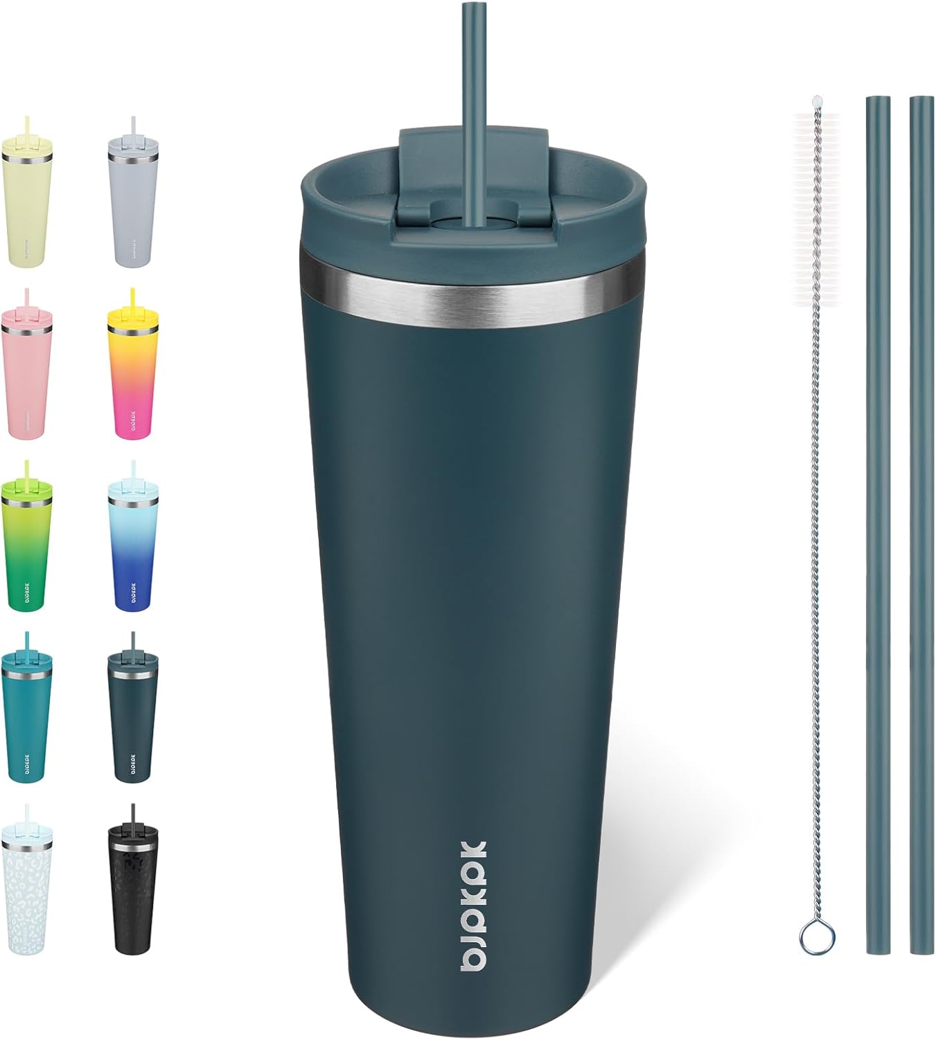 BJPKPK 22oz Insulated Tumbler With lid And Straw Stainless Steel Tumblers Travel Coffee Mug Reusable Thermal Cup,Sky