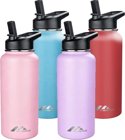 StarSpeed 32oz Insulated Water Bottle with Straw Lid, Stainless Steel Double Walled Vacuum Water Flask, Wide Mouth Sports Water Bottle for Gym Camping Hiking, Indigo Black