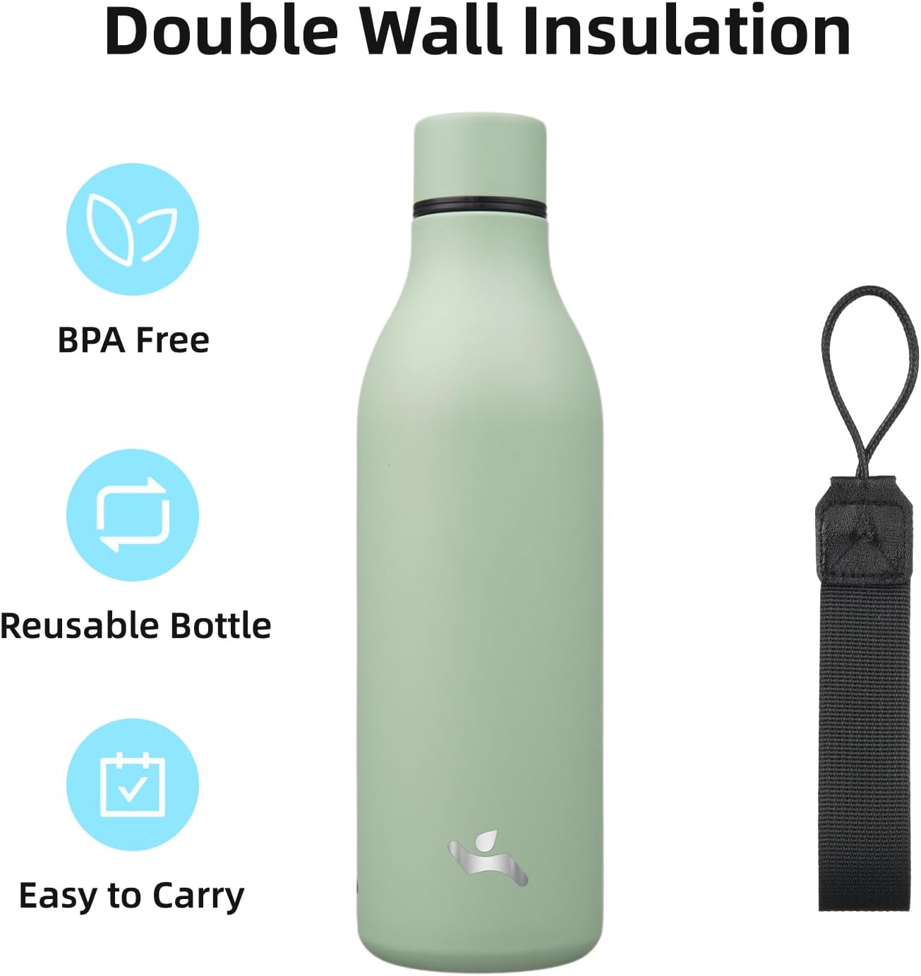 Konokyo Insulated Water Bottle with Strap,18 oz Double Wall Stainless Steel Vacuum Bottles Metal Water Flask,Macaron Green - Colors A