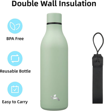 Konokyo Insulated Water Bottle with Strap,18 oz Double Wall Stainless Steel Vacuum Bottles Metal Water Flask,Macaron Green - Colors A