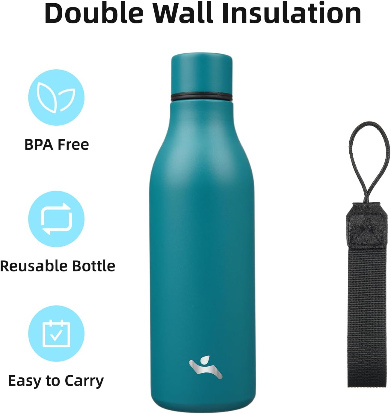 Konokyo Insulated Water Bottle with Strap,18 oz Double Wall Stainless Steel Vacuum Bottles Metal Water Flask,Macaron Green - Colors B