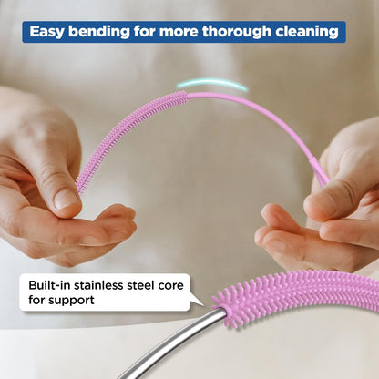 YOTIME Silicone Straw Cleaner Brush, 2Pcs Reusable Straw Brush Extra Long for Cleaning Tumbler with Handle and Glass Metal Smoothie Straws, Non-slip Handle Soft and Bendable, 6mm+9mm, Blue
