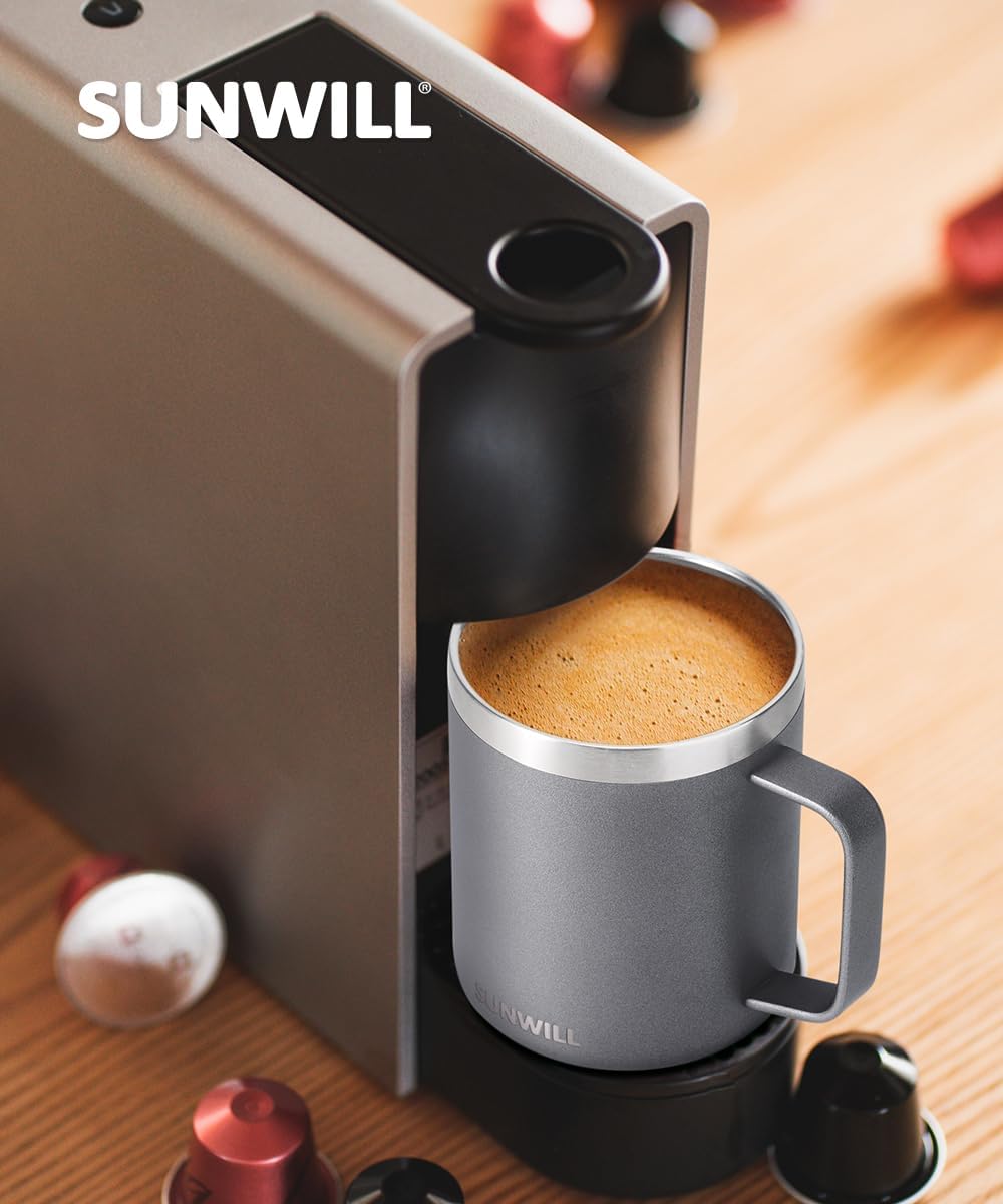 SUNWILL Travel Coffee Mug with Lid, Insulated Tumbler with Handle, 14 oz Stainless Steel Cup for Ice, Water, Tea, Rose Gold