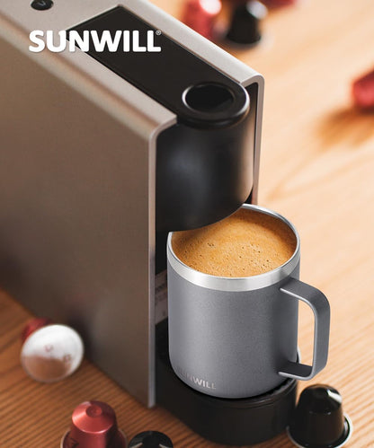 SUNWILL Travel Coffee Mug with Lid, Insulated Tumbler with Handle, 14 oz Stainless Steel Cup for Ice, Water, Tea, Rose Gold