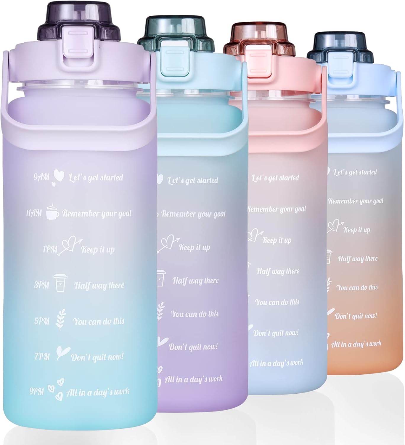 Large Motivational Water Bottle with Straw Time Marker BPA Free for Sport and Fitness (Pink Blue, 64 Oz / Half Gallon)