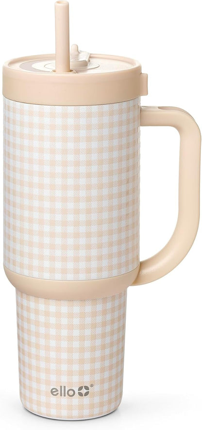Ello Oasis 40 oz Tumbler with Handle & Retracting Straw | Reusable Insulated Stainless Steel Cup 100% Leakproof, Gifts for Teens Women Men | Keeps cold for 24 Hours, Cup Holder Friendly, Daisies
