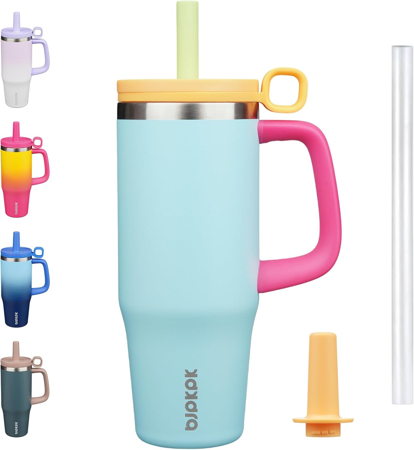 BJPKPK 50oz Insulated Tumbler with Handle Stainless Steel Travel Coffee Mug with Lid Reusable Large Water Bottle with Straw,Sky