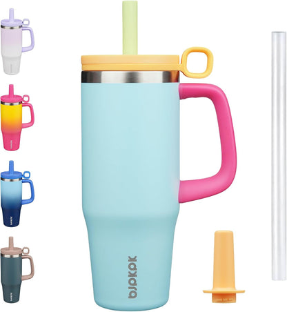 BJPKPK 50oz Insulated Tumbler with Handle Stainless Steel Travel Coffee Mug with Lid Reusable Large Water Bottle with Straw,Sky