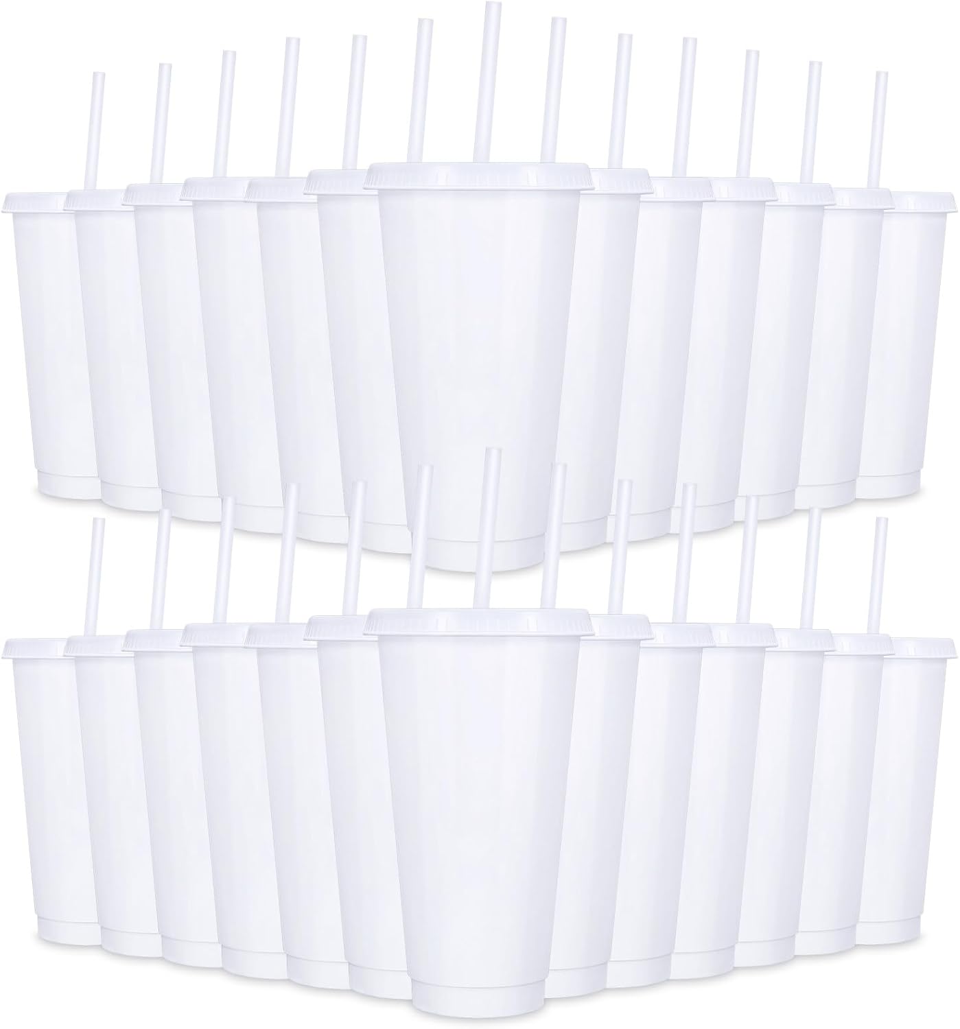 24 Pack Plastic Tumblers with Lids and Straw, Reusable Cups with Lids and Straws Colorful Cups for Cold Drink Iced Coffee, Plastic Tumbler Bulk for Party Birthday Gifts (24 oz, Stylish Colors)