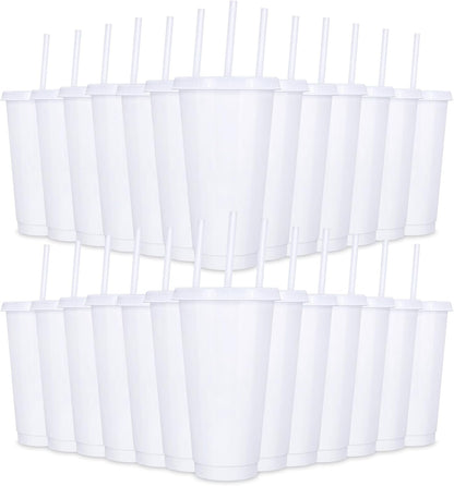 24 Pack Plastic Tumblers with Lids and Straw, Reusable Cups with Lids and Straws Colorful Cups for Cold Drink Iced Coffee, Plastic Tumbler Bulk for Party Birthday Gifts (24 oz, Stylish Colors)