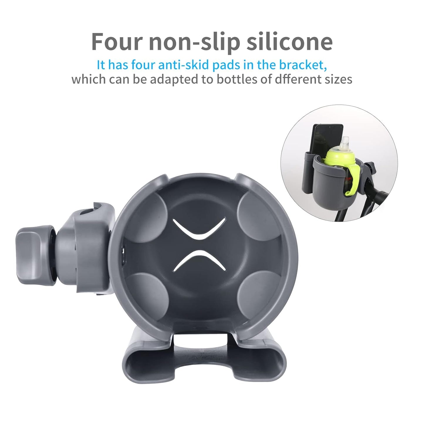 Suranew Universal Stroller Cup Holder, Adjustable Drink Holder with Phone Holder for Baby Stroller, Wheelchair, Walker, Bike, Scooter, Gifts for Family Member.