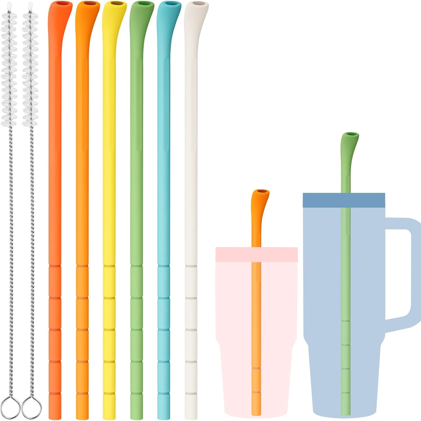 NiHome 6PCS Silicone Anti-Wrinkle Straws Fit for 40oz 30oz Stanley Tumblers w/Brushes, Customizable Length Wrinkle Free Straws for Various Size Cups, No Wrinkle Reusable Straws for Lip (Macaron)