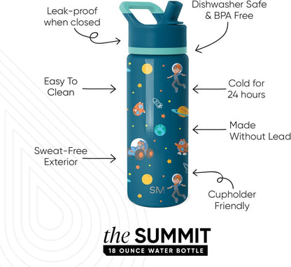 Simple Modern Kids Water Bottle with Straw Lid | 14oz Insulated Stainless Steel Kids Tumbler & Spill Proof Toddler Cup for School, Girls, Boys | Summit | Chloe Floral - Colors B