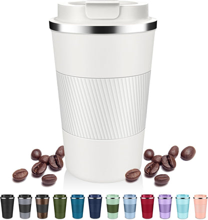 DUBUXW Insulated Coffee Tumblers with Flip Lid 12oz / 17oz, Stainless Steel Travel Coffee Mug Leak Proof, Vacuum Insulated Coffee Mug Reusable Cup, Keeps Cold and Hot for Coffee Tea