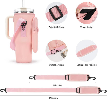 GOEWY Water Bottle Carrier Bag for Stanley 40/30 oz Tumbler with Phone Pocket Neoprene Water Bottle Holder with Shoulder & Handheld Strap Stanley Cup Accessories