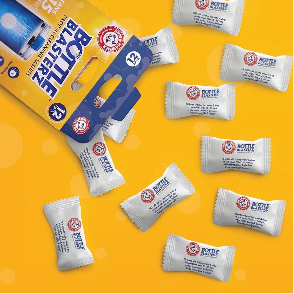 Arm & Hammer Bottle Blasterz - Drop-In Cleaning Tablets - Perfect for Water Bottles, Tumblers, and Coolers - All-Natural Ingredients, Eliminates Odors, Fast-Acting, Individually Packed (12 Count)