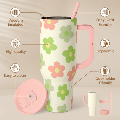 SANDJEST Pickleball 40oz Tumbler With Handle and Straw, Pickleball Queen Insulated Stainless Steel Travel Coffee Mug for Women Girls Players, Gift Idea for Birthday Christmas Mothers Day