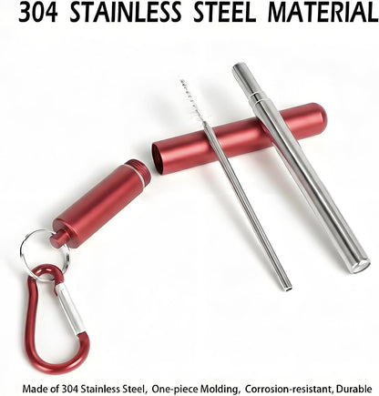 Collapsible Stainless Steel Drinking Straws with Aluminum Case, Cleaning Brush, and Keychains（Black+Silver）