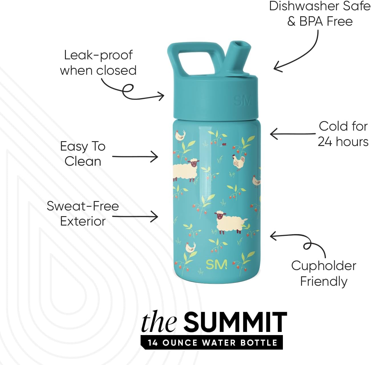 Simple Modern Kids Water Bottle with Straw Lid | 14oz Insulated Stainless Steel Kids Tumbler & Spill Proof Toddler Cup for School, Girls, Boys | Summit | Chloe Floral - Colors A