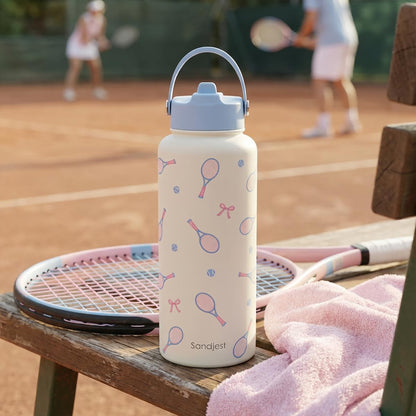 SANDJEST Pickleball Gift for Women, Water Bottle Stainless Steel 32oz with Lid & Straw, Sport Insulated Bottles Gifts for Girls Friends Teens Birthday Christmas