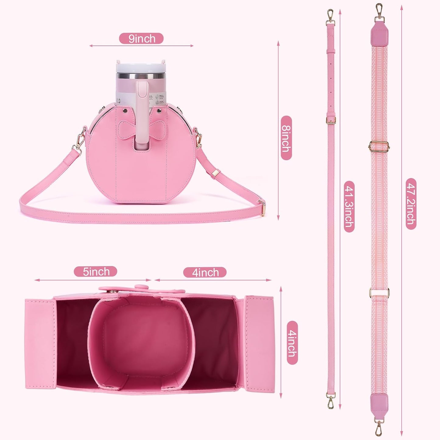 Stanley Purse Cup Holder for 40oz - Portable Crossbody Tumbler Bag with Strap, Water Bottle Carrier for Outdoor Travel