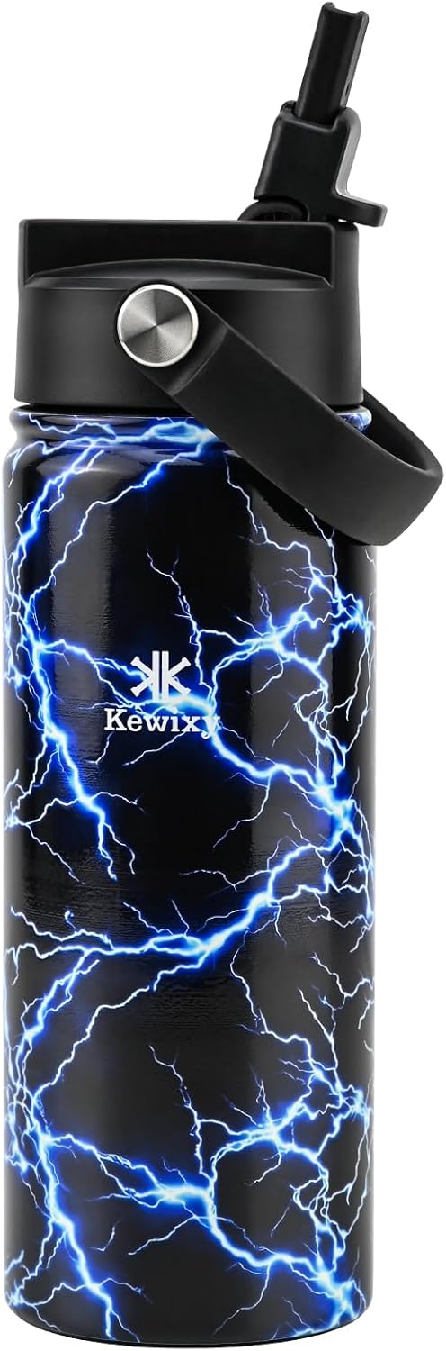 KEWIXY Kids Water Bottle for School, Easy Slide Lid, Leak Proof, Keep Cold 24H, Vacuum Insulated Tumbler, Metal Stainless Steel with Straw and Handle, for Boys&Girls (18OZ, Candy Pink)