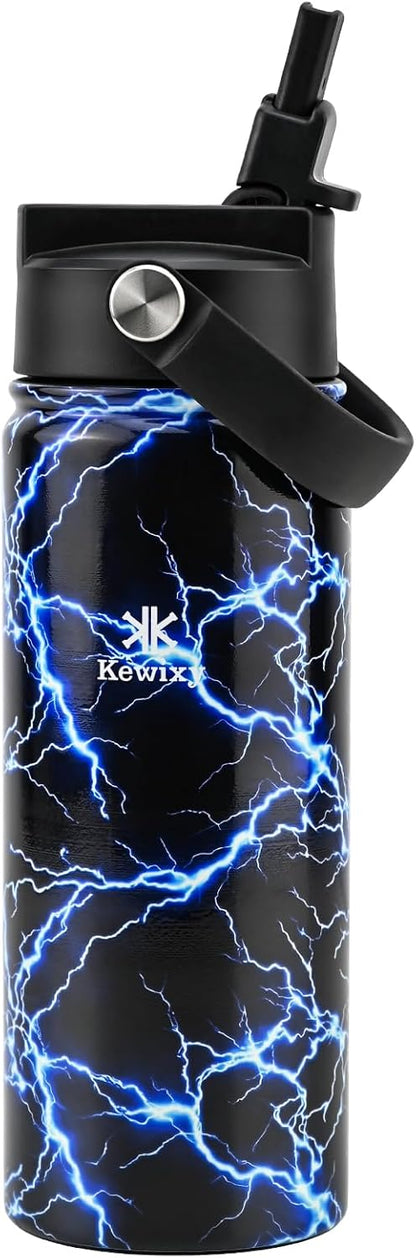 KEWIXY Kids Water Bottle for School, Easy Slide Lid, Leak Proof, Keep Cold 24H, Vacuum Insulated Tumbler, Metal Stainless Steel with Straw and Handle, for Boys&Girls (18OZ, Candy Pink)