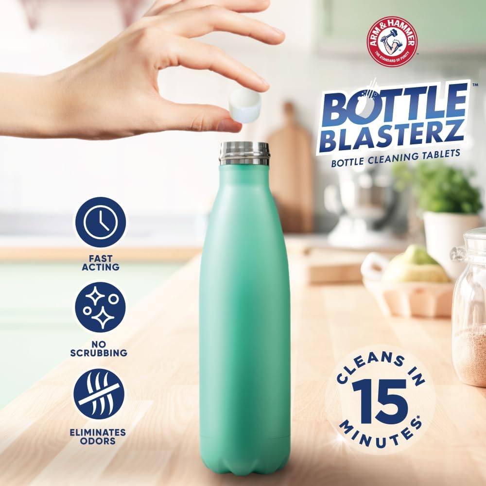 Arm & Hammer Bottle Blasterz - Drop-In Cleaning Tablets - Perfect for Water Bottles, Tumblers, and Coolers - All-Natural Ingredients, Eliminates Odors, Fast-Acting, Individually Packed (12 Count)