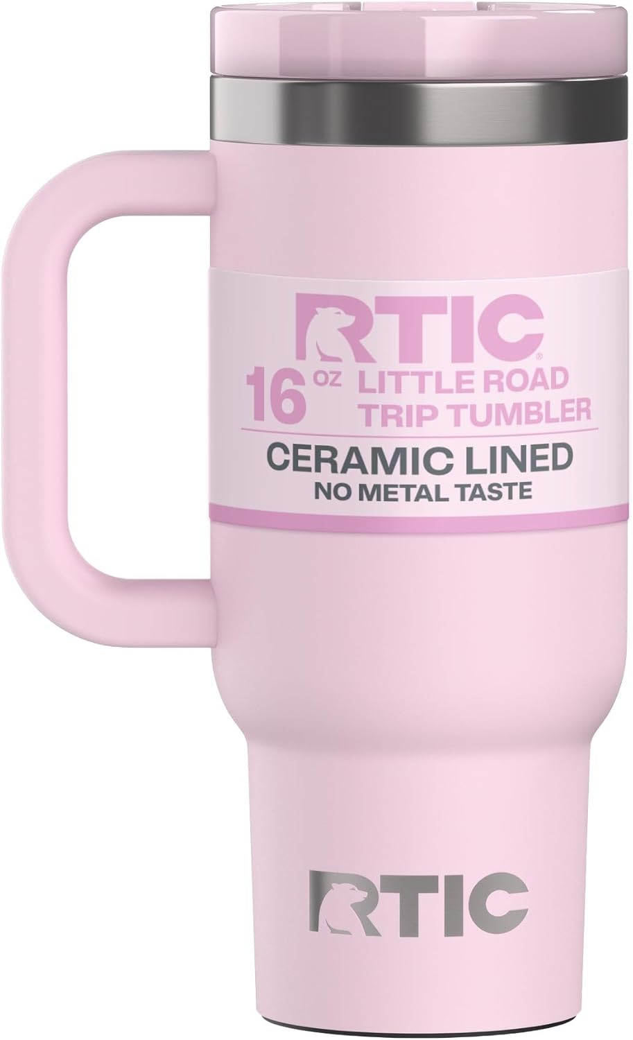 RTIC Little Road Trip Tumbler 16oz for Kids with Straw Lid and Handle, Ceramic Lined, Insulated Stainless Steel Travel Water Mug Cup, Leak-Proof, RTIC Ice Glitter
