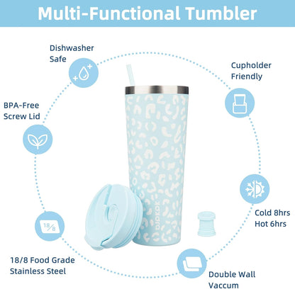 BJPKPK 22oz Insulated Tumbler With lid And Straw Stainless Steel Tumblers Travel Coffee Mug Reusable Thermal Cup,Sky