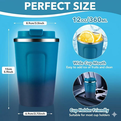 Volhoply 12 oz Double Wall Insulated Vacuum Travel Coffee Mugs with Flip Lid Bulk 2 Pack,Reusable Stainless Steel Leak Proof Coffee Cup,Portable Cafe Thermal Tumbler for Hot & Cold Drinks(Mix,2 Set)