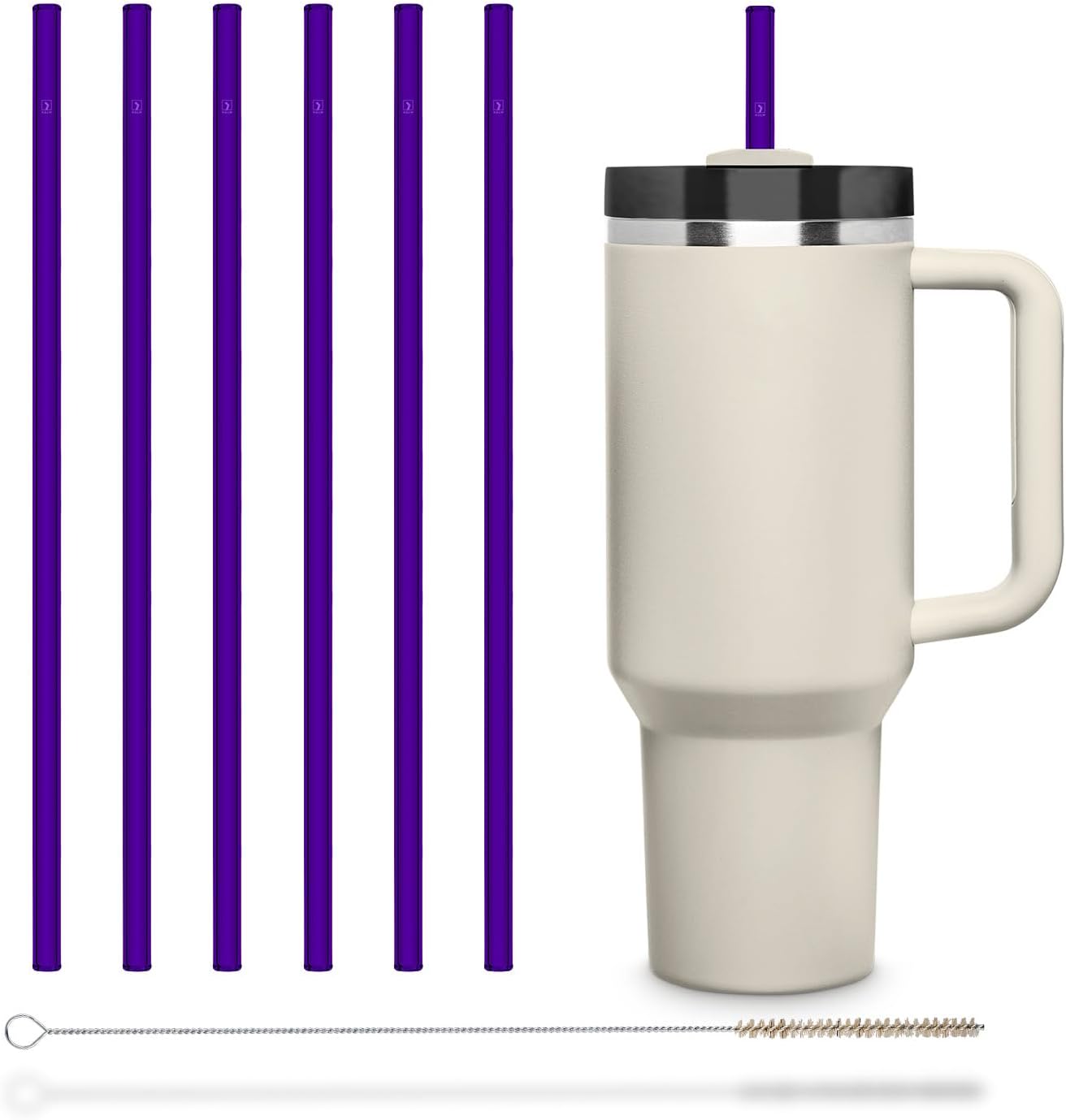 Halm Glass Straws - 6 Long 12 inch Bent Stanley Cup Replacement Drinking Straws + Plastic-Free Cleaning Brush - Perfect for Bottles & Quencher - Made in Germany - Dishwasher Safe - Eco-Friendly