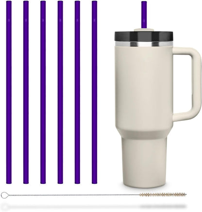 Halm Glass Straws - 6 Long 12 inch Bent Stanley Cup Replacement Drinking Straws + Plastic-Free Cleaning Brush - Perfect for Bottles & Quencher - Made in Germany - Dishwasher Safe - Eco-Friendly