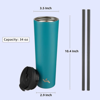 Konokyo 30 OZ Insulated Tumbler with Lid and 2 Straws Stainless Steel Water Bottle Vacuum Travel Mug Coffee Cup,Pastel Sunset