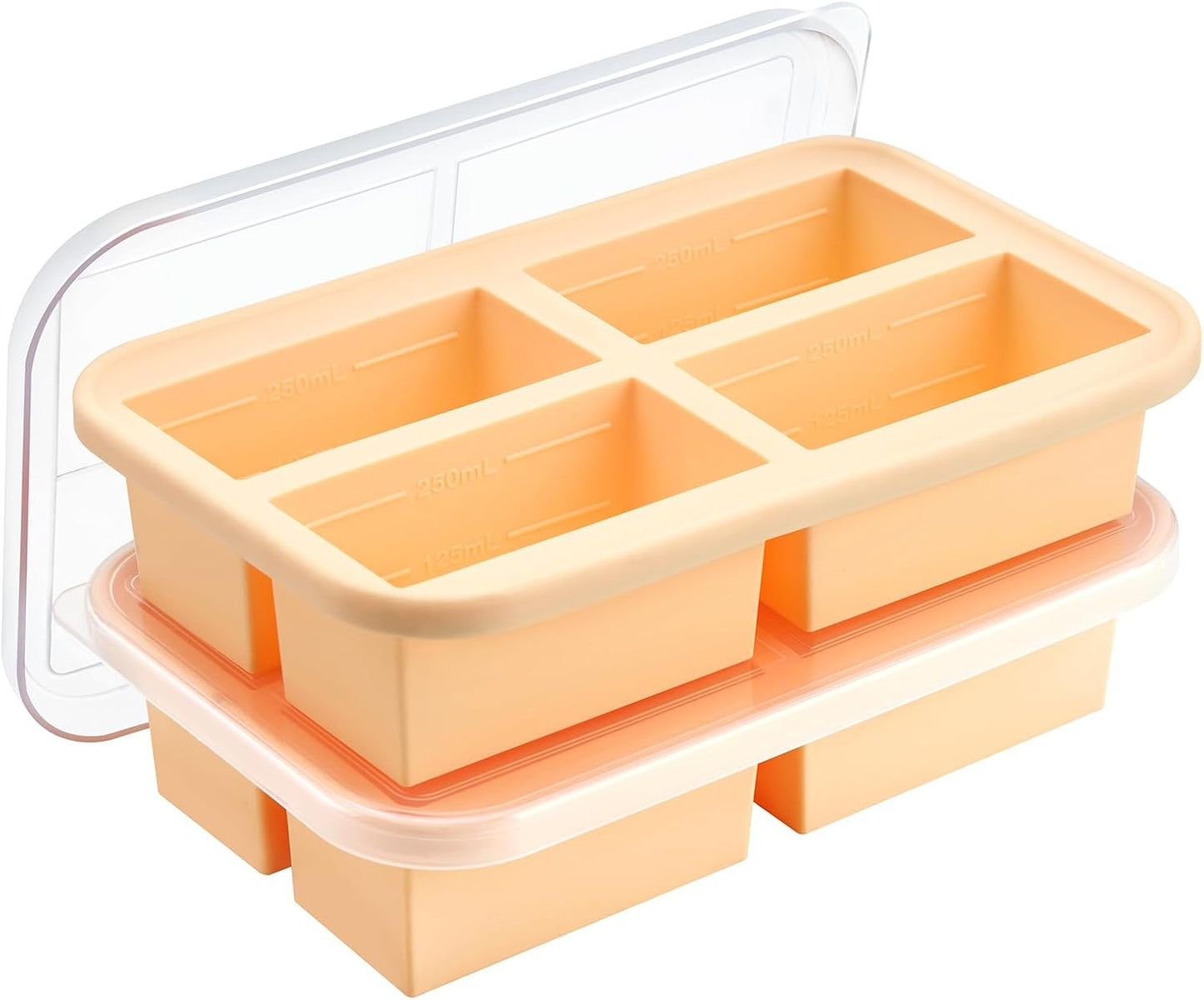Winrock Super Ice Cube Tray 1 Cup X 4 Portions Big Silicone Freezing Mold with Lid, for Soup&Meal, Prep Food Leftovers Freezer Storage Container, 2Pack