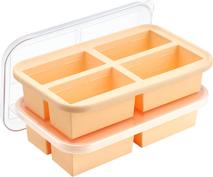 Winrock Super Ice Cube Tray 1 Cup X 4 Portions Big Silicone Freezing Mold with Lid, for Soup&Meal, Prep Food Leftovers Freezer Storage Container, 2Pack